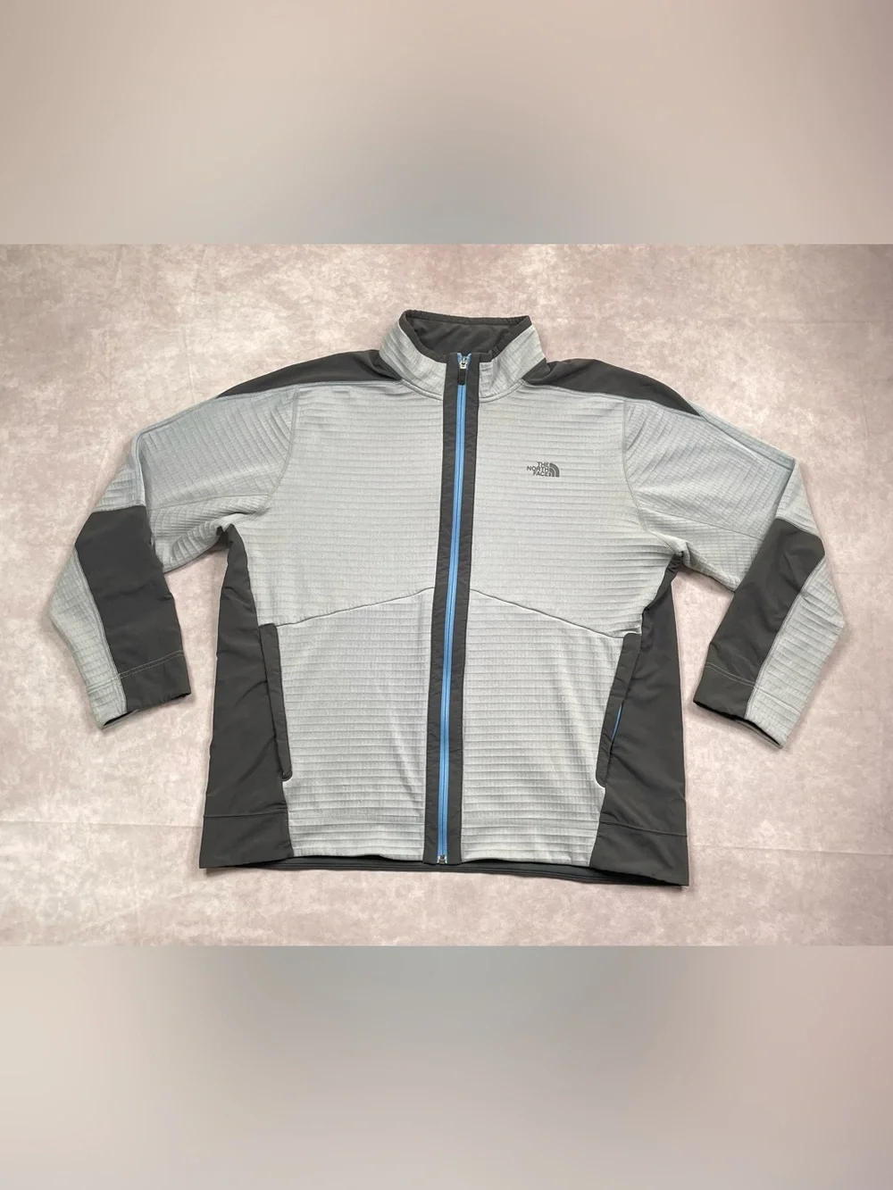 The North Face Ampere Grid Jacket Mens 2XL Gray Black Waffle Knit Fleece